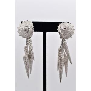 Mosell Vintage Silver Seashell Dangle Clip On Earrings Chunky Signed 80s BinAI